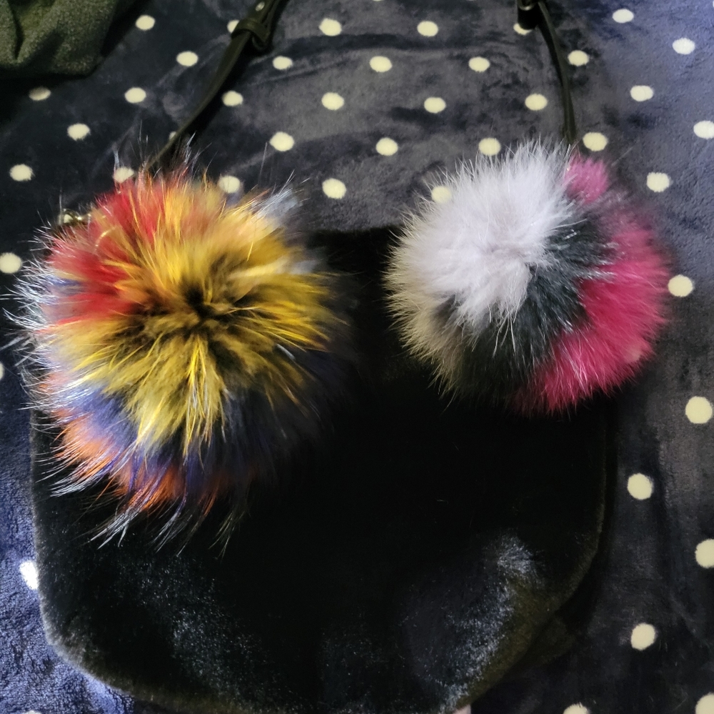 Two rabbit fur purse charms
